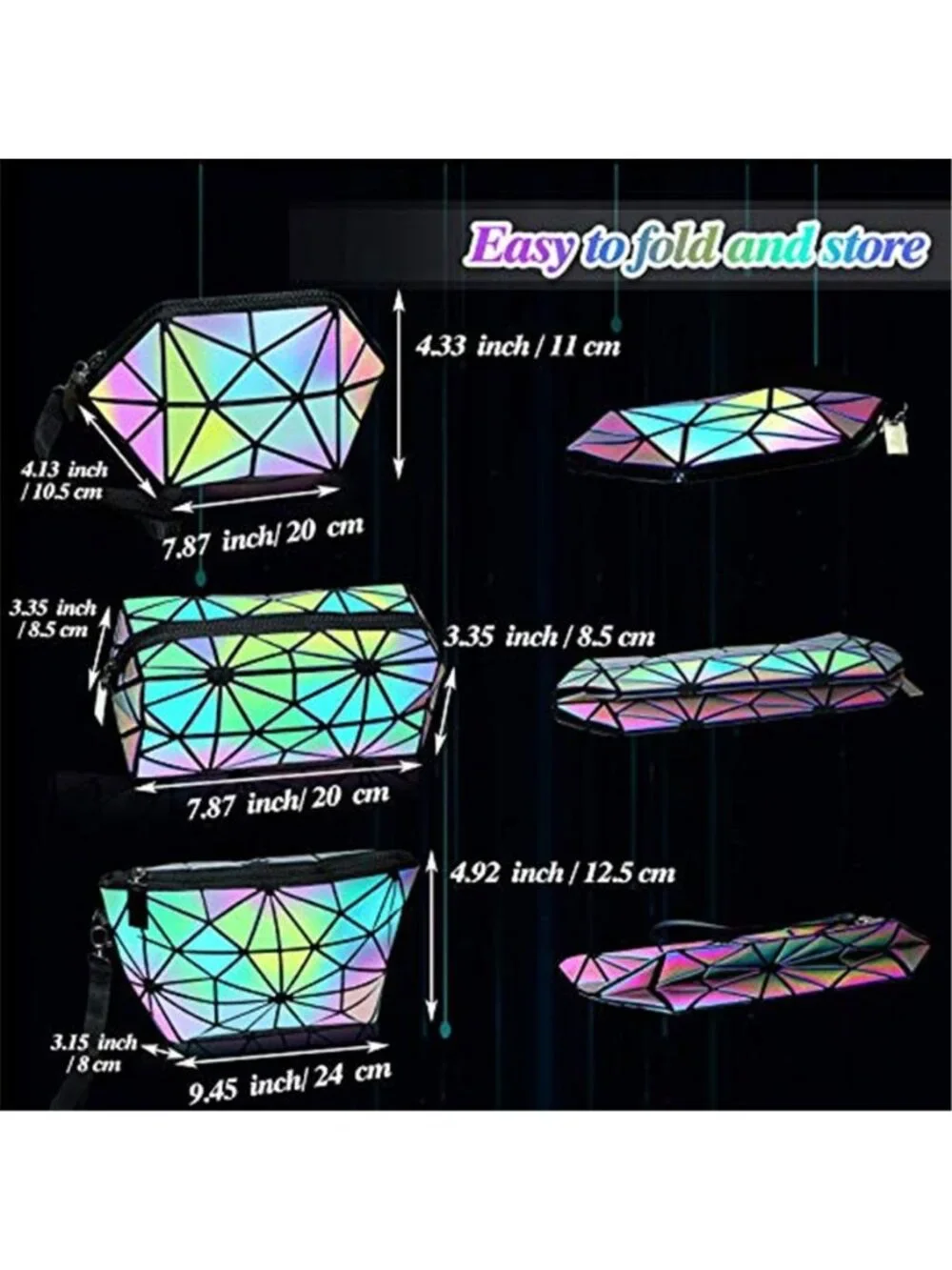 3 Pcs Makeup Bags Travel Cosmetic Organizer Case,Holographic